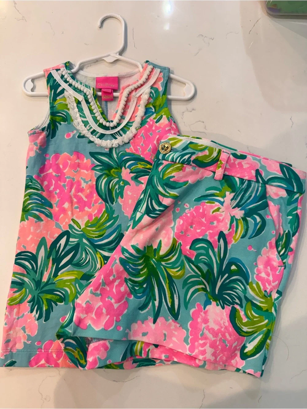 Lilly Pulitzer Girls' Aqua, Pink & Green Floral/Pineapple Tank Dress